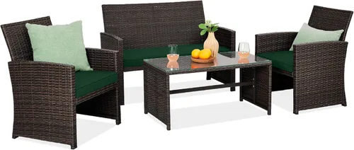 Miniatura 8 de Best Choice Products juego de muebles de mimbre para patio al aire libre, 4 piezas, para conversación en el patio trasero con mesa de café, cojines