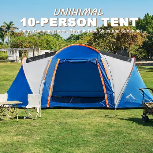 Miniatura 9 de uniHimal Tents for Camping, Waterproof 10 Person Family Tent with Double Layer & 4 Large Mesh Windows, Weather Resistant Easy Setup 2 Room Big Tent
