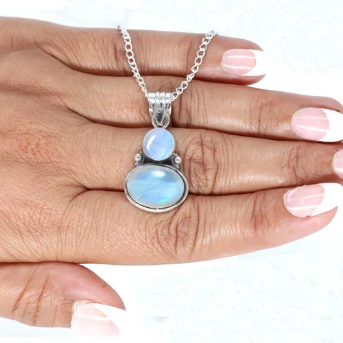 Miniatura 4 de JEWELOPORIUM Colgante de plata de ley 925 hecho a mano para mujer, ovalado, redondo, 2 piedras preciosas para regalo (99509_P)