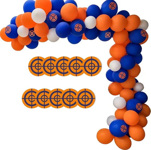 Kit de guirnalda de globos para fiesta de la guerra de dardos, paquete de 113 globos azules, naranjas y negros, letrero para niños, baby shower,