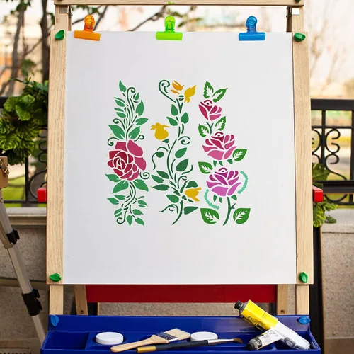 Miniatura 5 de GORGECRAFT 12 estilos 7.1x7.1 in Rose Flowers Stencil Flores Hojas Plantillas Florales Brotes Florales Ramos de rosas Vines Ramas de Hojas
