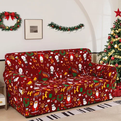 Miniatura 2 de Anibedding - Funda estampada de Navidad roja para sofá de 2 cojines, funda elástica con renos y copos de nieve para sofá, funda de sofá lavable a