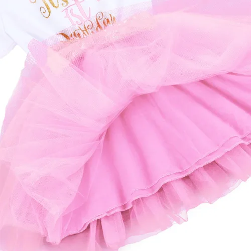 Miniatura 5 de Vestido de tutú de tul con lazo de lentejuelas para recién nacido, con corbatín y texto en inglés "It's My 1st2nd Birthday" para la fiesta
