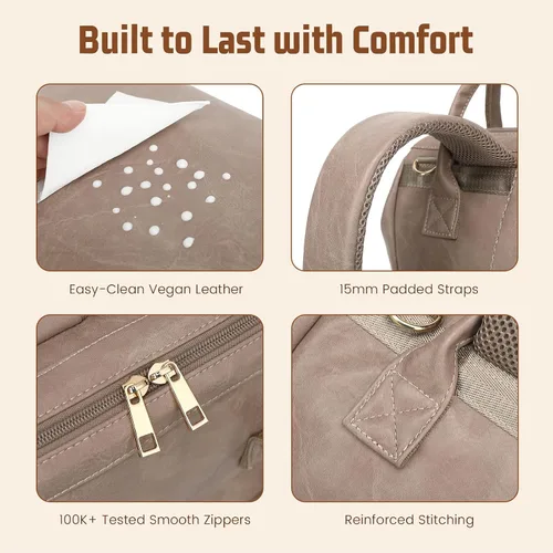 Miniatura 7 de ROSEGIN Mochila para pañales de cuero vegano de alta calidad con cambiador impermeable - Costuras y cremalleras reforzadas, bolsa de bebé para niño