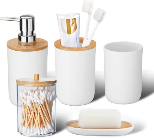 Miniatura 12 de iMucci Juego de accesorios de baño de 5 piezas, juego de baño de mar, soporte para cepillos de dientes, taza para cepillos de dientes, dispensador