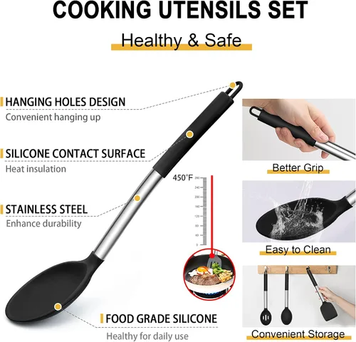 Miniatura 3 de E-far - Juego de utensilios de cocina de silicona, juego de 30 utensilios de cocina con soporte, espátulas de cocina resistentes al calor, cucharón