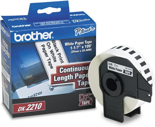 Brother Cinta de papel original DK-2210 de longitud continua negra sobre blanca para impresoras de etiquetas Brother QL, 1.1 pulgadas x 100 pies