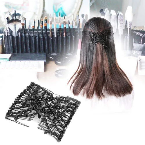 Miniatura 2 de Juego de pinzas y peines para el cabello de perlas – clips dobles elásticos elásticos, peines mágicos, herramienta de peinado de cabello DIY (negro)