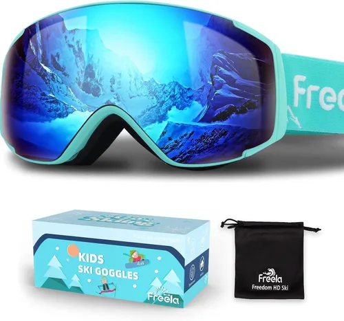 Freela Gafas de esquí y snowboard para niños pequeños (3-14) jóvenes anti niebla anti UV gafas niñas niños equipo de esquí de nieve