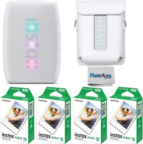 Fujifilm Instax Mini Link 3 - Paquete de película para impresora Instax Mini (40 hojas), funda protectora Link 3 (blanco arcilla)