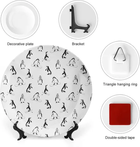 Miniatura 3 de XISUNYA Plato decorativo de 6 pulgadas, cerámica para niños, pingüinos de esquí en tablas de snowboard, deportes de invierno, impresión temática