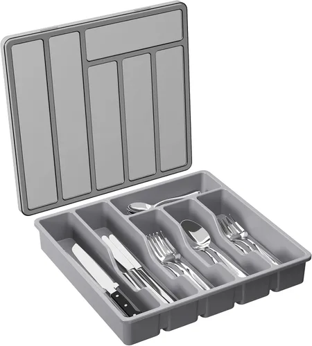 Miniatura 16 de Lifewit Organizador de cubiertos con tapa, bandeja de utensilios cubierta para cajón de cocina y encimera, caja de almacenamiento de cubiertos