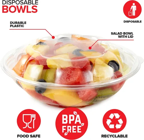 Miniatura 3 de Stock Your Home Cuencos de Ensalada de Plástico Transparente de 18 oz con Tapas Desechables (Paquete de 50) Mini Recipiente para Llevar con Tapa a