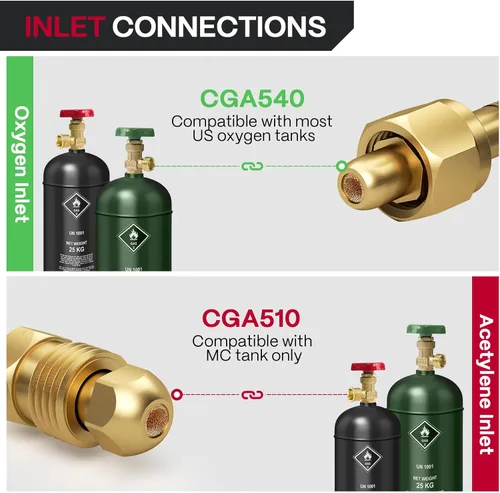 Miniatura 3 de ARCCAPTAIN Reguladores de oxígeno y acetileno CGA540 y CGA510, compatibles con corte de antorcha estilo V, reguladores de presión de soldadura