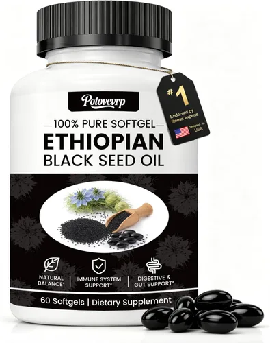 Cápsulas de aceite de semilla negra etíope: cápsulas de aceite de semilla de comino negro orgánico prensado en frío con 4.64% de timoquinona, sin