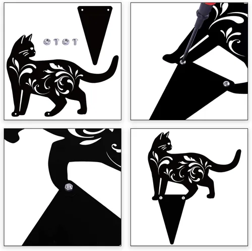 Miniatura 3 de URATOT Paquete de 3 estatuas de jardín de metal para gatos, silueta de gato negro, estacas decorativas para jardín al aire libre, estatuas