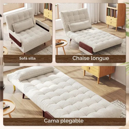 Miniatura 4 de JASIWAY Silla convertible para adultos, silla futón convertible 3 en 1 de lino con almohada, sofá cama individual plegable, cama de invitados