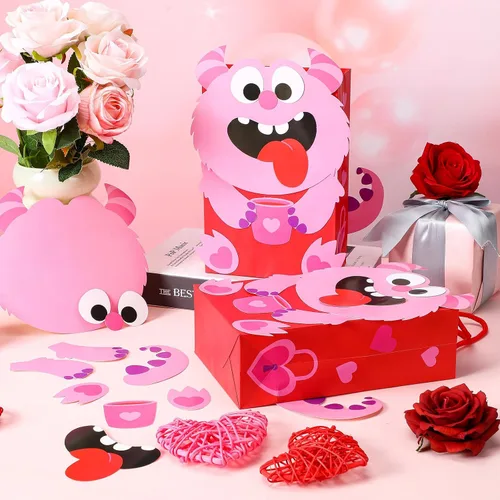 Miniatura 4 de Juego de 18 bolsas divertidas de San Valentín para personas, bonita caja de dulces con asa, bolsa de papel de regalo, manualidades de San Valentín