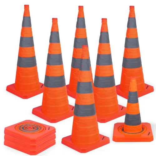 Miniatura 17 de BATTIFE [Paquete de 2] Conos de seguridad de tráfico plegables de 36 pulgadas, conos naranjas, conos emergentes multiusos con collar reflectante