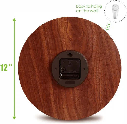 Miniatura 8 de Plumeet Reloj de pared con luz nocturna, reloj de madera de 10 pulgadas que brilla en la oscuridad para dormitorio, pequeño reloj de pared iluminado
