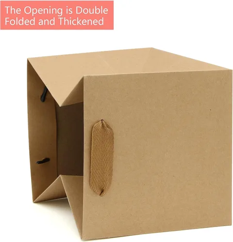 Miniatura 3 de Bolsa de regalo de papel kraft pequeña con fondo cuadrado con asas (kraft natural, 4 x 4 x 4 pulgadas, 10 unidades)