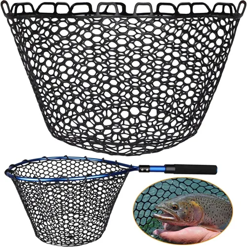 Dovesun Red de Pesca de Goma, Red de Reemplazo Sin Mango, Redes de Pesca Transparentes Negras para Pesca de Mosca, Bolsa de Red de Aterrizaje para
