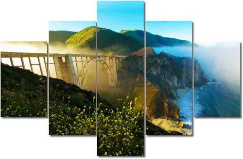 Miniatura 43 de TUMOVO Lienzo decorativo para pared de sala de estar, 5 paneles de naturaleza, Alaska, Estados Unidos, autopista alrededor de montañas, paisaje