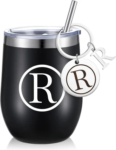 Miniatura 16 de Dandat - Vaso de vino personalizado con llavero de 12 onzas, taza de viaje de acero inoxidable negra con tapa y popote para empleados, profesores