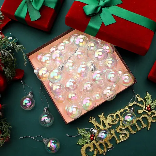 Miniatura 5 de BBTO 100 Piezas Adornos Navideños Iridiscentes Transparentes de Plástico Decoraciones de Bolas de Navidad Acrílicas Transparentes para Interiores