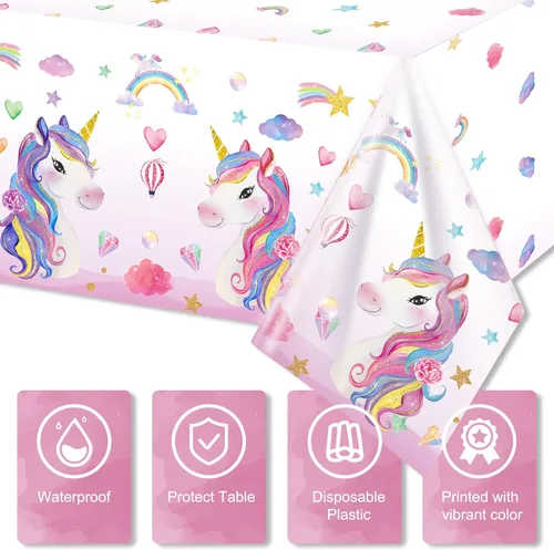 Miniatura 3 de Tiamon 1 mantel de unicornio desechable de unicornio, manteles rectangulares de plástico más grandes para baby shower, suministros de fiesta