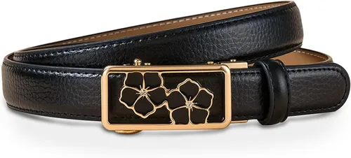 Miniatura 337 de Cinturón de cuero clásico con hebilla de metal para mujer con vestido de jeans