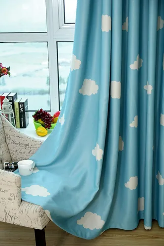 Miniatura 5 de GYROHOME Cortina de nube azul y blanca con ojales en la parte superior, aislamiento térmico, oscurecimiento de habitación, ahorro de ruido