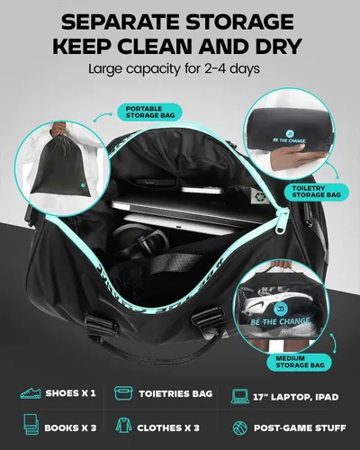 Miniatura 4 de Bolsas de gimnasio impermeables, bolsa de lona deportiva de nailon 1000D resistente para nadar durante la noche, fin de semana, bolsas de viaje