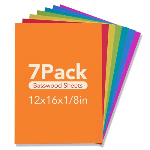 Miniatura 29 de Paquete de 12 hojas de tilo Rowood, 12x12x1/8pulgadas, tilo de 3mm para corte láser, kits de manualidades para adultos, tablero de madera