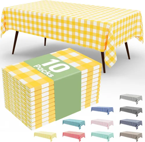 Miniatura 27 de Smiry Paquete de 3 Manteles Desechables de Cuadros Gingham Color Caqui - 54" x 72" Mantel de Plástico de Servicio Pesado, Cubiertas de Mesa