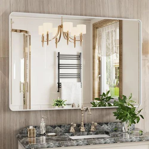 Miniatura 19 de JISOSO - Espejo de baño negro de 20x30 pulgadas con marco de metal negro, espejo de tocador rectangular redondeado con acabado mate para pared