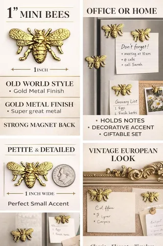Miniatura 2 de Juego de 6 imanes dorados para decoración de abeja, imanes de cocina para refrigerador, decoración de abejas de miel, imanes dorados para nevera