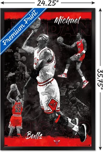 Miniatura 3 de Trends International Michael Jordan - Póster de pared de bosquejo, 14.725 x 22.375 pulgadas, versión enmarcada de madera de granero
