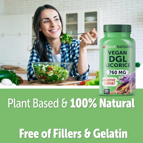 Miniatura 3 de Yuve Regaliz vegano DGL 760 mg – Suplemento de cápsulas de raíz de regaliz desglicirricinadas ultra puras – Apoya el estómago, el intestino