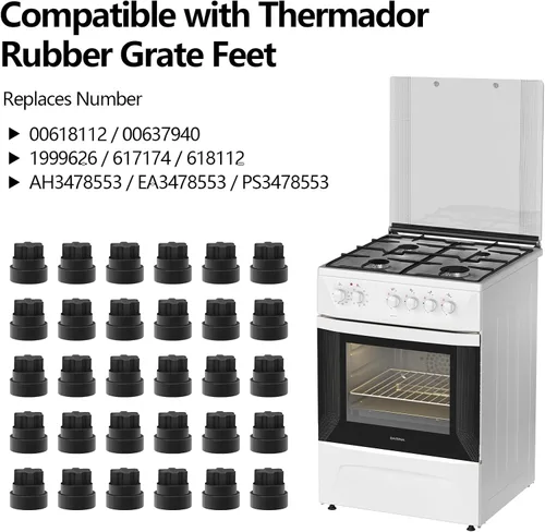 Miniatura 2 de Pieza de patas de rejilla de goma, repuesto para estufa Thermador Bosch, compatible con número de pieza 00618112, 00637940, 1999626, 617174, 618112