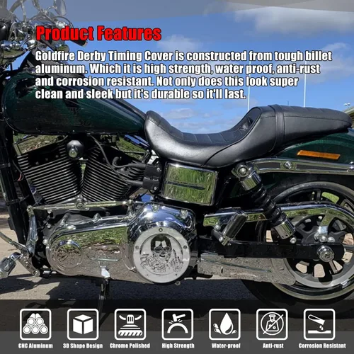 Miniatura 4 de Goldfire Cubierta de temporizador Derby de 5 agujeros y cubiertas de puntos para Harley 1999-2014 Big Twin Cam Touring Road King Electra Glide FLHR