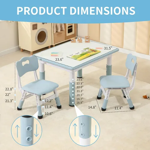 Miniatura 2 de Hulaibit Mesa y 2 Sillas para Niños Pequeños, Juego de Mesa y Sillas para Niños de Altura Ajustable, 31.5''L x 23.6''A Actividad Infantil para Niños