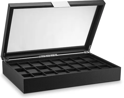 Glenor Co Caja de reloj para hombre Organizador plano de lujo de 24 ranuras diseño de fibra de carbono para relojes de joyería para hombre soporte