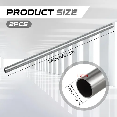 Miniatura 2 de Hicarer Tubería de Acero Inoxidable 304 de 1-1/2" DE, Grosor de Pared 0.06", Longitud 2 Pies, Tubo Redondo de Metal, Tubería de Acero Inoxidable