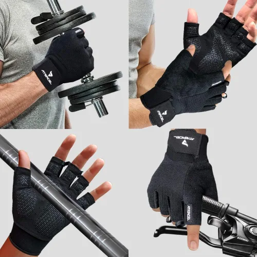 Miniatura 6 de ATERCEL Guantes de entrenamiento para hombres y mujeres, guantes de ejercicio para levantamiento de pesas, ciclismo, gimnasio, entrenamiento, Negro