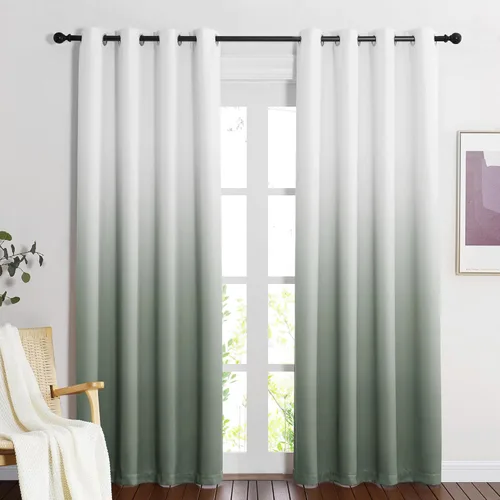 Miniatura 29 de NICETOWN Cortinas Oscurecedoras de 84 pulgadas de Largo para Sala de Estar, Cortinas de Privacidad Ombré Blanco y Negro con Ojales para Blanco a