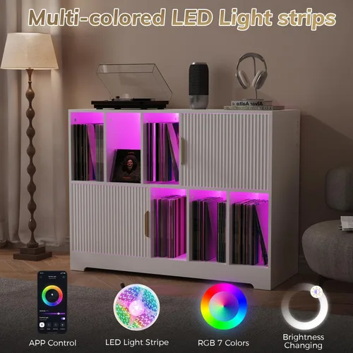 Miniatura 7 de Soporte para tocadiscos de vinilo de alta calidad, soporte para tocadiscos con estantes ajustables, capacidad para más de 250 álbumes, diseño