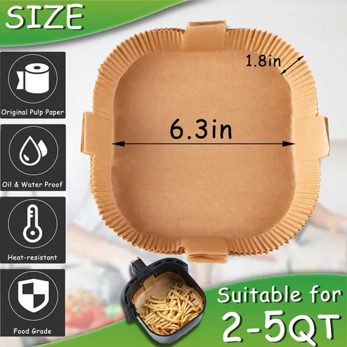 Miniatura 2 de Forro de papel desechable para freidora de aire, 120 forros cuadrados de papel pergamino antiadherentes de 6.3 pulgadas, a prueba de aceite, papel