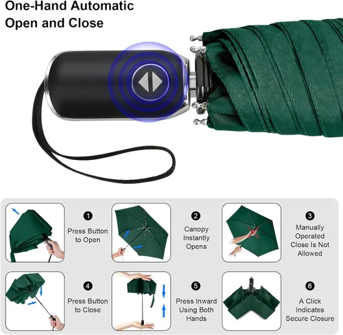 Miniatura 56 de LEAGERA Paraguas de viaje compacto para bolso, mango plano, impermeable para lluvia ligera