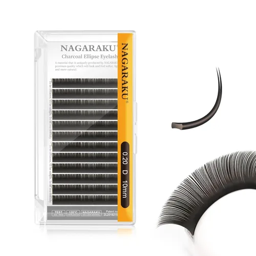 Miniatura 38 de NAGARAKU Extensiones de pestañas elipse con puntas abiertas planas, pestañas individuales de 0.006 in, rizo C, bandeja de mezcla de 0.315-0.591 in